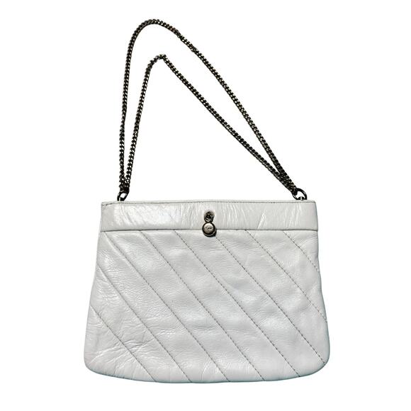 Vintage Andé Quilted White Leather Shoulder Bag Gold Chain Strap 1980s Classic - Picture 2 of 7